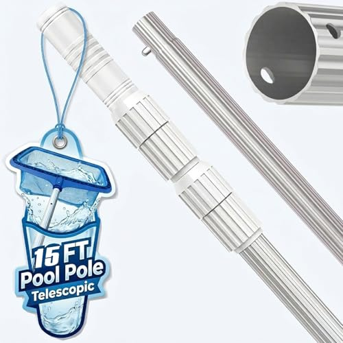 ROMIVO Barra Telescópica Piscina Aluminio 3 Piezas Regulable 1,4-4,5m, Poste Limpieza Estable & Robusto (1,2mm) para Red Skimmer, Recogehojas, Cepillo, Cabezal Succión