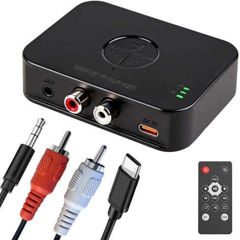 Adaptateur Stéréo Bluetooth 6.0, Récepteur Audio Auxiliaire Bluetooth, Compatible avec Haut-Parleur, Amplificateur et Autoradio, Prise en Charge AVRC/A2DP/HFP pour Connexion sans Fil, Faible Latence