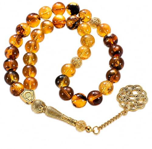 Bärnsten Tasbih med QR-kod äkthetsintyg, 33 pärlor av naturlig bärnsten | Islamisk bönhalsband | Present till Ramadan & Eid