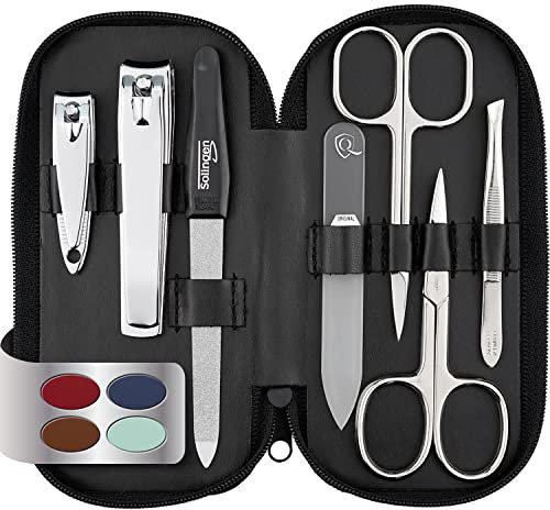 marQus Maniküre Set Damen und Herren Solingen Made in Germany 7 Teile mit patenierter Glasfeile für Hand- und Fußpflege - Echt Leder Etui handlich und weich