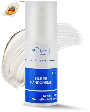 Blueline Silber Handcreme für sehr trockene, raue, rissige und entzündete Hände und Finger, Silbercreme zur Hautpflege bei Juckreiz oder Neurodermitis, Creme mit Microsilber