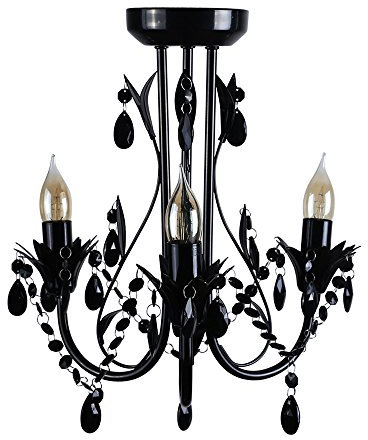 MiniSun | Contemporary Gloss Black 3 Way Ceiling Light Chandelier Fitting with Black Acrylic Jewel Beads | LED Bulbs, Home Décor & Improvement Essential | Includes Bulb