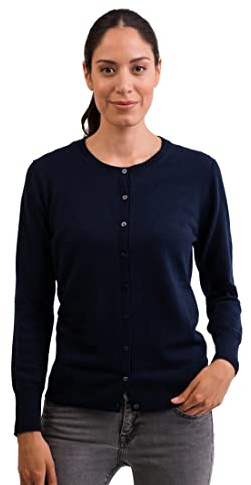 CASH-MERE.CH 100% kashmir damtröja cardigan rund hals | kofta rund hals 2-trådig, Marinblå, S