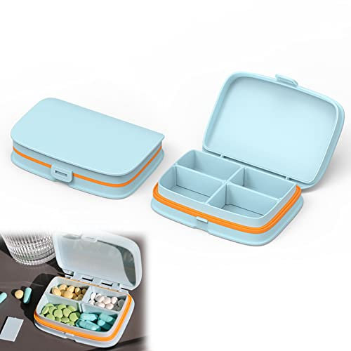 Portapillole Giornaliero 4 Scomparti Porta Pastiglie Tascabile Portapillole Giornaliero Tascabile Porta Medicine Da Viaggio Grande Capacità Per Riporre Pillole, Gioielli (divisorio Rimovibile Blu)