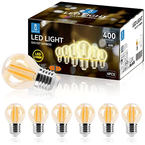 Aigostar Ampoule LED Filament E27,Blanc Chaud 2200K,400LM,4W(équivalent à 35W), Rétro Ampoule Edison LED G45,Lot de 6