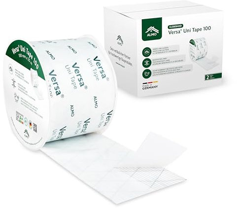 ALMO 2x Flexibles Klebeband für Innen und Außen (100mm x 25m) Klebeband für Dampfbremsen Dampfsperren und Unterspannbahnen, Reißfeste Abdeckfolie für das dauerhafte luft- und winddichte Verkleben
