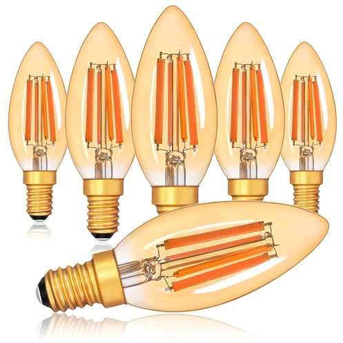 Century Light E14 Led Dimmbar Edison Vintage Glühbirne, C35 E14 Kerzenlampe, 6W(Max.6.5W) LED Lampe ersetzt 60 Watt Birne, 2700K warmweiße licht, 550lm Dekorative Glühbirne für Kronleuchter, 6 Stück