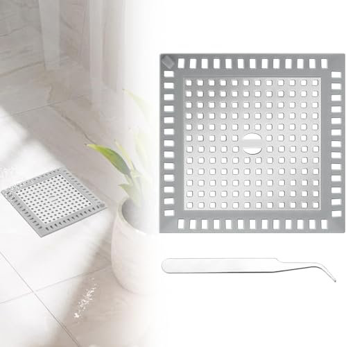 SLTAXAR Filtro Pelos Desague Ducha Cuadrado 122mm Atrapa Pelos Ducha Cuadrado Rejilla Desague Ducha de Acero Inoxidable Colador Ducha Recoge Pelos con Pinza para Baño Cocina Fregadero Lavabo