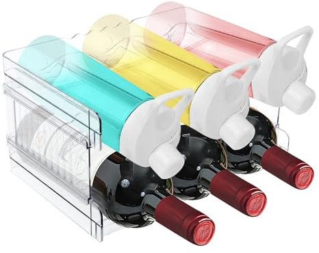 NVIYAM 2 Pièces Range Bouteille, étagères à Bouteilles Empilables en Plastique, Peut Contenir Jusqu'à 6 Bouteilles, Rangement Bouteille pour Réfrigérateur Range Bouteille Frigo pour Armoire,Bureau