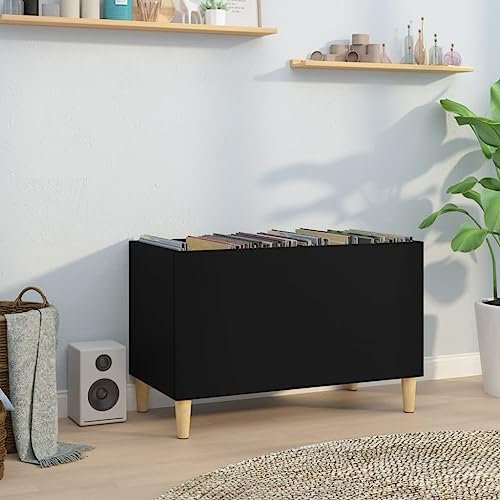 LAPOOH Armoire à disques Noir 74,5x38x48 cm Bois d'ingénierie,Player Boite,Meuble De Rangement,Rangement Disque Vinyle