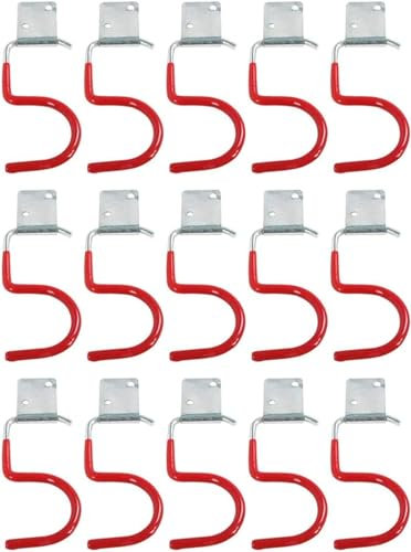 15 unidades de soporte para herramientas de jardín, ganchos rojos, soporte para escobas, soporte para herramientas, soporte de pared para herramientas de jardín, soporte para herramientas de jardín,