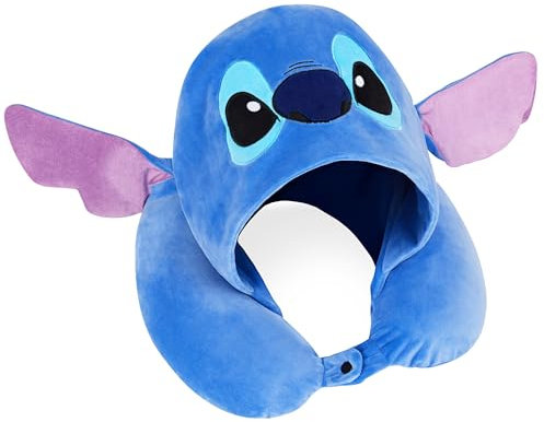 Disney Stitch Cojín Cervical de Viaje, Cuello Avion para Niñas, Mujeres y Adolescentes (Capucha Stitch Azul)