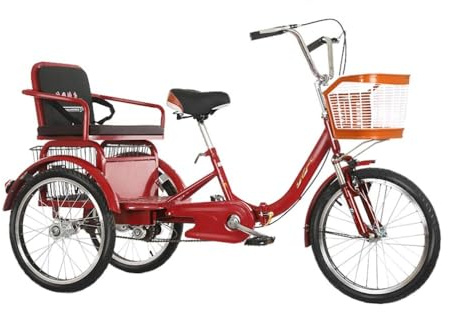 Triciclo para Adultos, 20 Pulgadas Triciclo para Adultos，Capacidad De Carga 180kg con Asiento Trasero Y Cesta De La Compra, 3 Ruedas Bicicleta