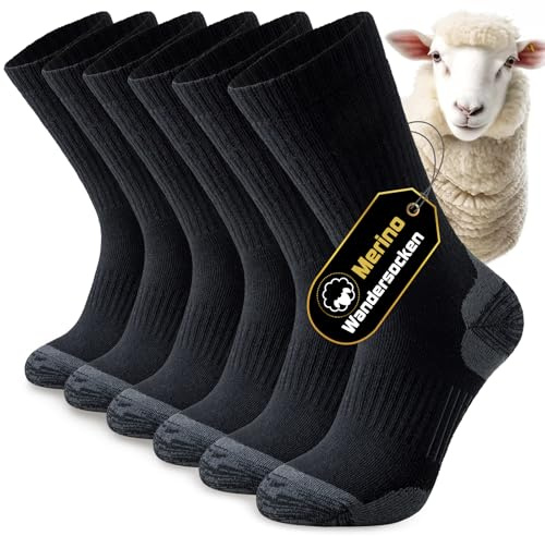 Niorasen - Calcetines de invierno cálidos para hombre, mujer, lana merina, antiampollas, deportivos, trekking, senderismo, ciclismo, trail, correr, esquí, 3 pares, Negro , 35-38