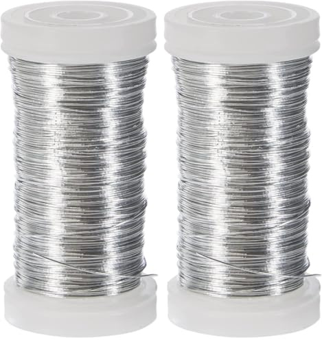 Rayher 2400121 Bobine de fil de fer en platine, Inoxydable, couleur argent-blanche, ø 0,35 mm, longueur 100m, multi-usage, bijoux, objets décoratifs, art floral (Lot de 2)