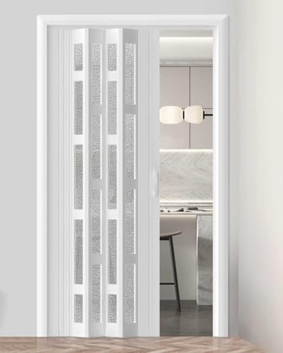 ZIMGOD Concertina Door White PVC Folding Accordion Doors Internal, Sliding Foldable Gate for Cabinet Closet Cupboard, Kitchen Hallway Divider Screen, Shower Privacy Door Kit(34x80in (86.5x203cm))