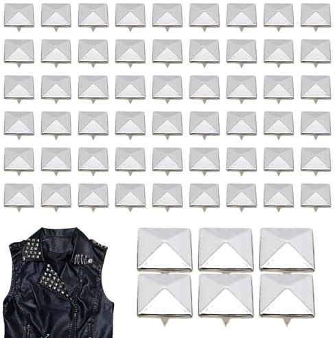 100 Stück Quadratische Nieten Metall, 8mm Pyramide Spike Nieten, DIY Punk Nieten, Nieten für Leder, Krallen Nieten für Taschen, Kleidung, Schuhe (Silber)