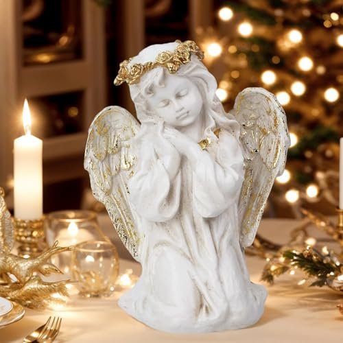 7.8 Kneeling Praying Angel Figurine, Serene Angel Statue for Shelf/Tabletop Decor, Healing Spiritual Gift for Women & Mom, Hand-Painted Resin Christmas Thanksgiving Home Ornament