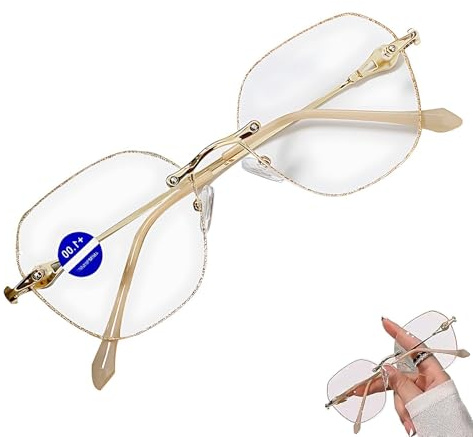Genérico Gafas de Lectura de Moda para Mujer, Gafas de Presbicia Sin Marco HD y Luz Anti-Azul(Oro,1.5 x)