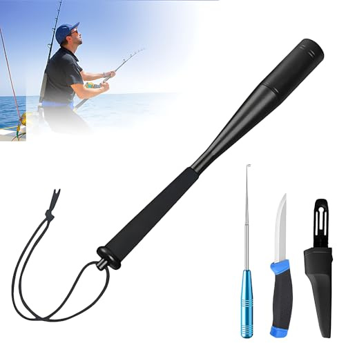 HOVCEH Ammazza Pesci in Alluminio, 3Pcs Pesca Pesce Killer, Acciaio Inossidabile Gancio Looser e Coltello da Pesca con Fodero, Alluminio Fish Killer, Accessori da Pesca per Pesca All'aperto (Nero)