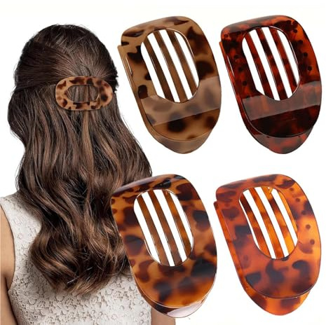 Planas Pinza Pelo Mujer,4 Piezas Pinzas Planas,Cabello Diseño Curvo Plana,Garras Cabello,Antideslizantes Redondas,Pinzas Planas Para El Pelos Clip Plano para Mujeres y Niñas
