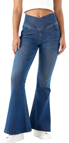 EOAMGO Flared Jeans for Women UK, High Waisted Womens Stretch Jeans, Pull on Elasticated Waist Pants for Women