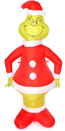 I LOVE FANCY KLÄNNING Uppblåsbar LED-grinchen juldekoration – officiellt licensierad 180 cm / 6 fot/180 cm upplyst grinchrekvisita med viktade fötter och spännpinnar – festlig julfilm husdekoration
