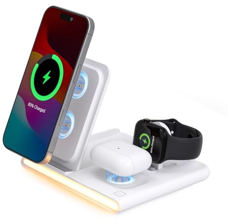Cargador Inalámbrico 3 en 1 Portátil, Compatible con iPhone 17-11 Pro/MAX, Apple Watch 10-2/SE, AirPods 4-1/Pro, Sin Cargador Incluido