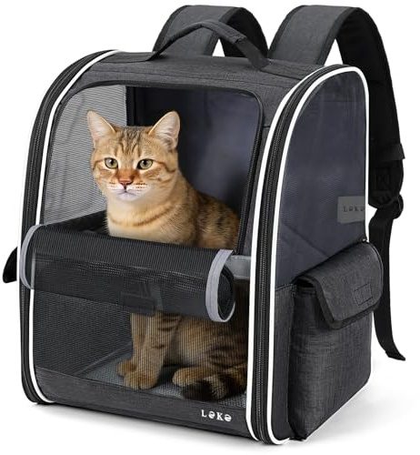 Lekesky Katzen Rucksack Hunderucksack für Mittel/Kleine Haustiere(2-8KG), KatzenRucksack mit Netzfenster für Wandern, Reisen, Outdoor (Schwarz, M)