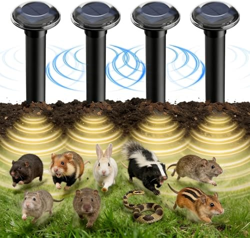 Uffylle 4 Stück Maulwurf Vertreiber, Maximale Abdeckung 900 m² Solar Maulwurfschreck Testsieger Wühlmaus Vertreiben Vibration Wühlmausschreck IP68 Maulwurffal Abwehr gegen Maulwürfe & Wühlmäus