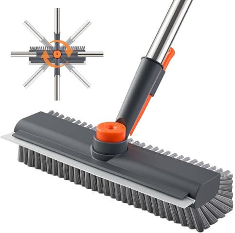 Mitclear Cepillo de Limpieza de Suelo con Mango Largo(122cm), 3-en-1 Escoba con Cerdas Duras & Rasqueta de Goma para Limpiar Azulejos, Pavimento in Legno, Cocina, Baño, Terraza Exterior, Patio Garaje