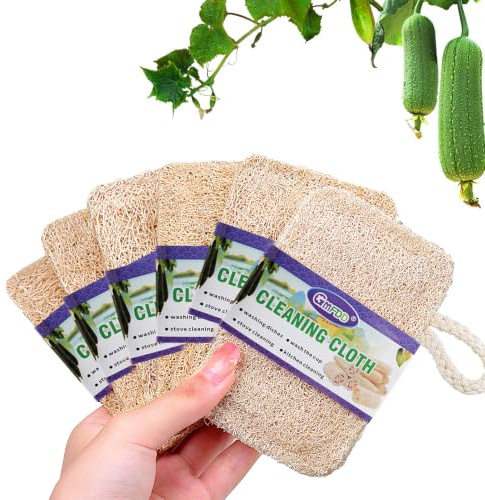 Uadme 6 stycken luffasvamp, naturlig havssvamp, biologiskt nedbrytbar, disksvamp, naturlig luffa-köksutrustning 13 x 8 cm