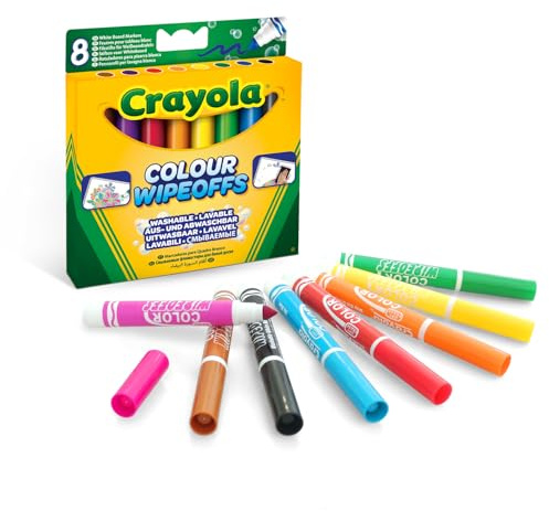CRAYOLA - Pennarelli per Lavagna Bianca Lavabili, 8 Colori Assortiti, Punta Conica Grossa, 03-8223