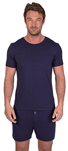 Light & Shade Pigiama Uomo Cotone – Set Notte con Pantaloncini e T Shirt, Abbigliamento Leggero Traspirante Estivo con Tasche Loungewear (Blu Navy, L)