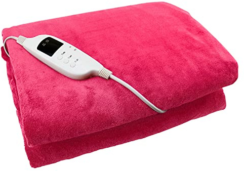 GLOW MASTER UK Electric Heated Throw Fuschia Pink Over Under Blanket Fleece Bed Washable Soft Mattress