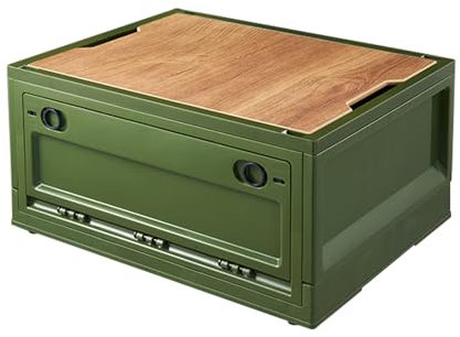 RMAN Scatola da Campeggio Contenitore Pieghevole con Coperchio in Legno Pieghevole Scatola di Immagazzinaggio Adatto con 4 Ruote per Auto, Campeggio, picnic, Verde