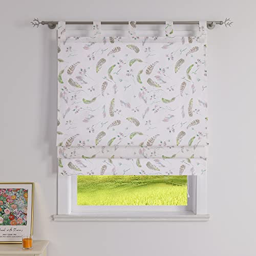 CORLIF Raffrollo mit Schlaufen Blickdicht Raffgardinen Modern Schlaufenrollo Küche Rollos Landhaus mit Feder Muster Kurze Fenster Gardinen Weiß B/H 140/140 cm