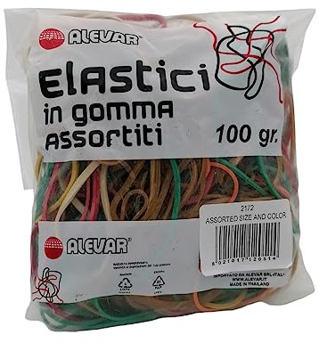 Alevar Elastici in Gomma da Ufficio, Misure e Colori Assortiti, Sacchetto da 100 gr