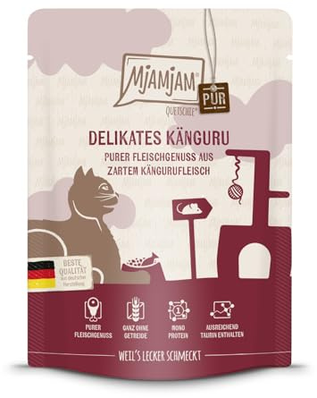 MjAMjAM - Premium våtfoder för katter - Quetschie - rent kött - delikat känguru, 1 förpackning (1 x 300g), spannmålsfritt med extra kött