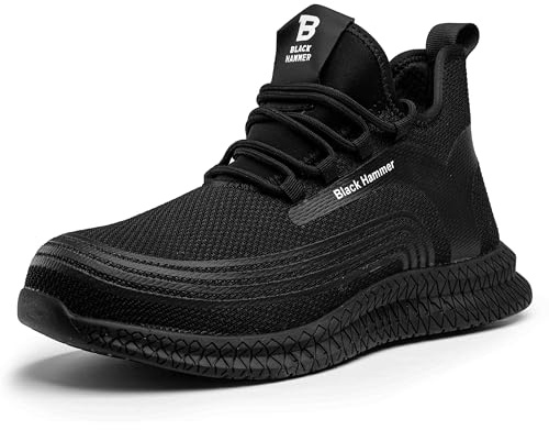 Black Hammer Men's Safety Trainers with Steel Toe Cap Midsole Protection Water-Resistant S1P SRC Professional Trekking Shoes for Work Warehouse and Outdoor Activities Rubber Soles 2900 Black (8 UK)