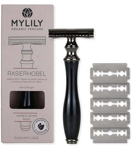 MYLILY Rasierhobel inklusive 5 Rasierklingen I deine perfekte Rasur I Rasierhobel Damen Intimbereich I Safety razor I Rasierer plastikfrei I zero waste shaving I Schwarz