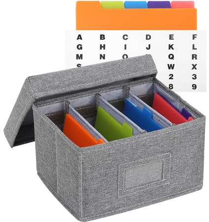 Qozary Index Card Holder 4x6 - Index Card Box With Dividers, Index Card Organizer Case, Foldable Flash Card Holder, 1000+ Card Capacity Box With Lid