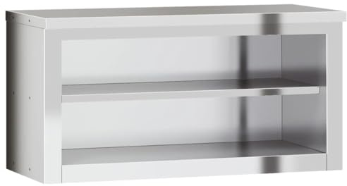 vidaXL Stainless Steel Kitchen Wall Cabinet - 92x40x46cm Silver Storage Cupboard with Shelf for Restaurants, Bars, Schools