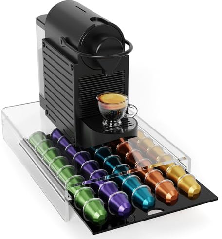 LifeMoreasy Transparenter Kapselhalter- Kaffee Aufbewahrung Schubladenbox für Original Nespresso Kapseln - Organizer für 40 Kapsel, Fließender Auszieh-Design, Robuste Kapselmaschine Ständer