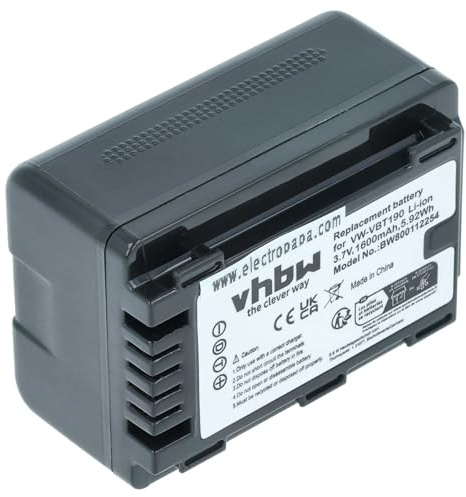 vhbw batteria compatibile con Panasonic HC-W850EB, HC-W570, HC-WX979, HC-W580 videocamera camcorder (1600mAh, 3,6V, Li-Ion) con infochip