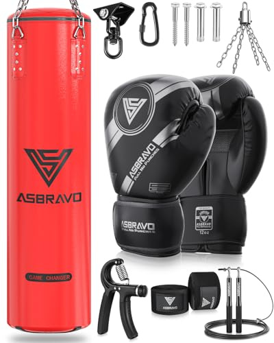 ASBRAVO Sac de Frappe pour Adultes, 1.2m PU, avec Fixations et Protections