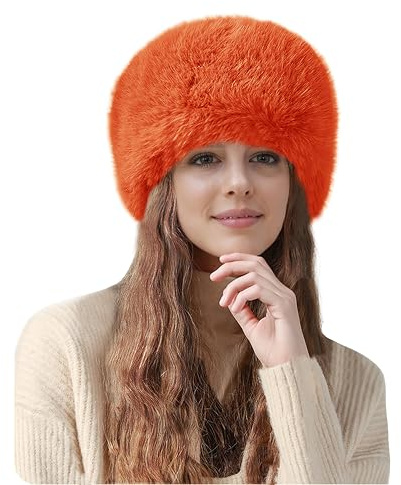 Lina & Lily Cappello Colbacco Invernale Donna in Pelliccia Sintetica Stile Cosacco Russo (Arancione)