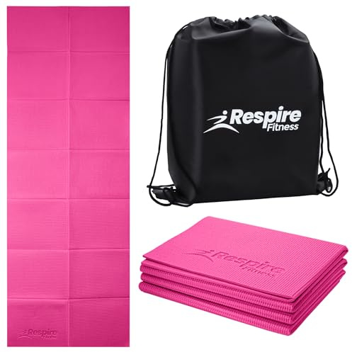 Respire Fitness Lightweight Foldable Yoga Mat for Travel - Non-Slip Portable Gym Mat for Women & Men. Soft, Supportive 3-Layers. Essential for Fitness, Training, Pilates, Exercise, Workout (Pink)