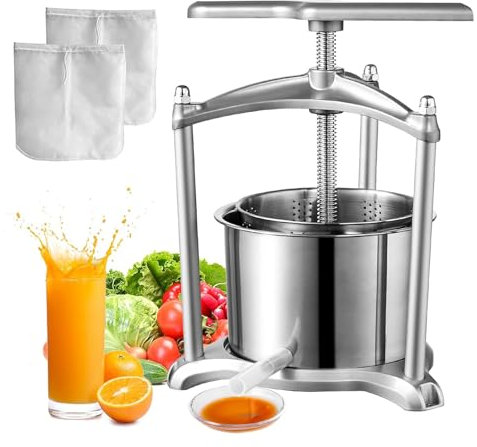 Spremiagrumi Manuale per UVA, Pressa per Frutta, Pressa per Frutta in Acciaio Inossidabile da 3 Litri, Facile da Pulire, Manico a T, Pressa per Olio con Metodo a Vite per Formaggio, Frutta, Verdura