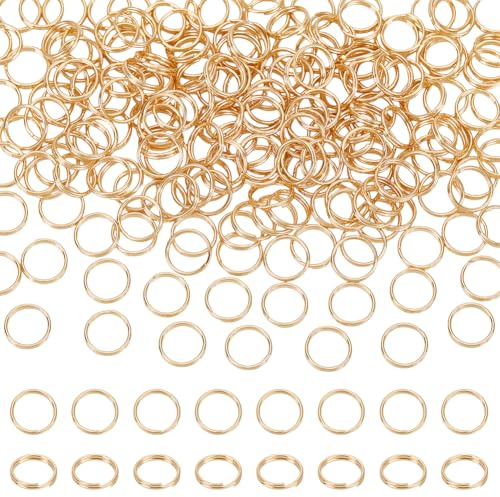 UNICRAFTALE 200 pièces Anneaux de Saut Fendu Acier Inoxydable Plaqué Or 18 carats Double Boucle Anneau de Jonction 10mm Anneau de Clé Connecteurs pour Porte Clés Bijoux Colliers Bracelet D'Oreilles